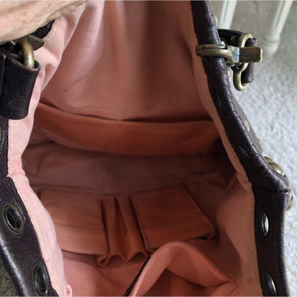Leather HOBO bag with metal hardware & trim and peach fabric lining - EUC - Picture 9 of 16